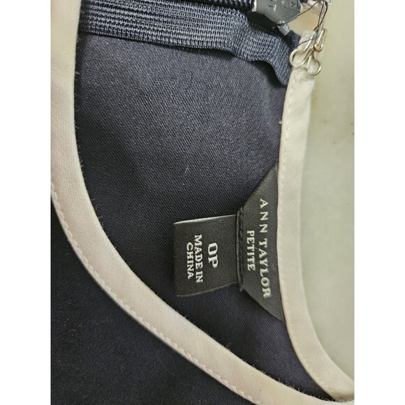Ann Taylor Factory Dress👗Navy Blue, White Stitching, Sleeveless 0P Petite - Picture 7 of 8